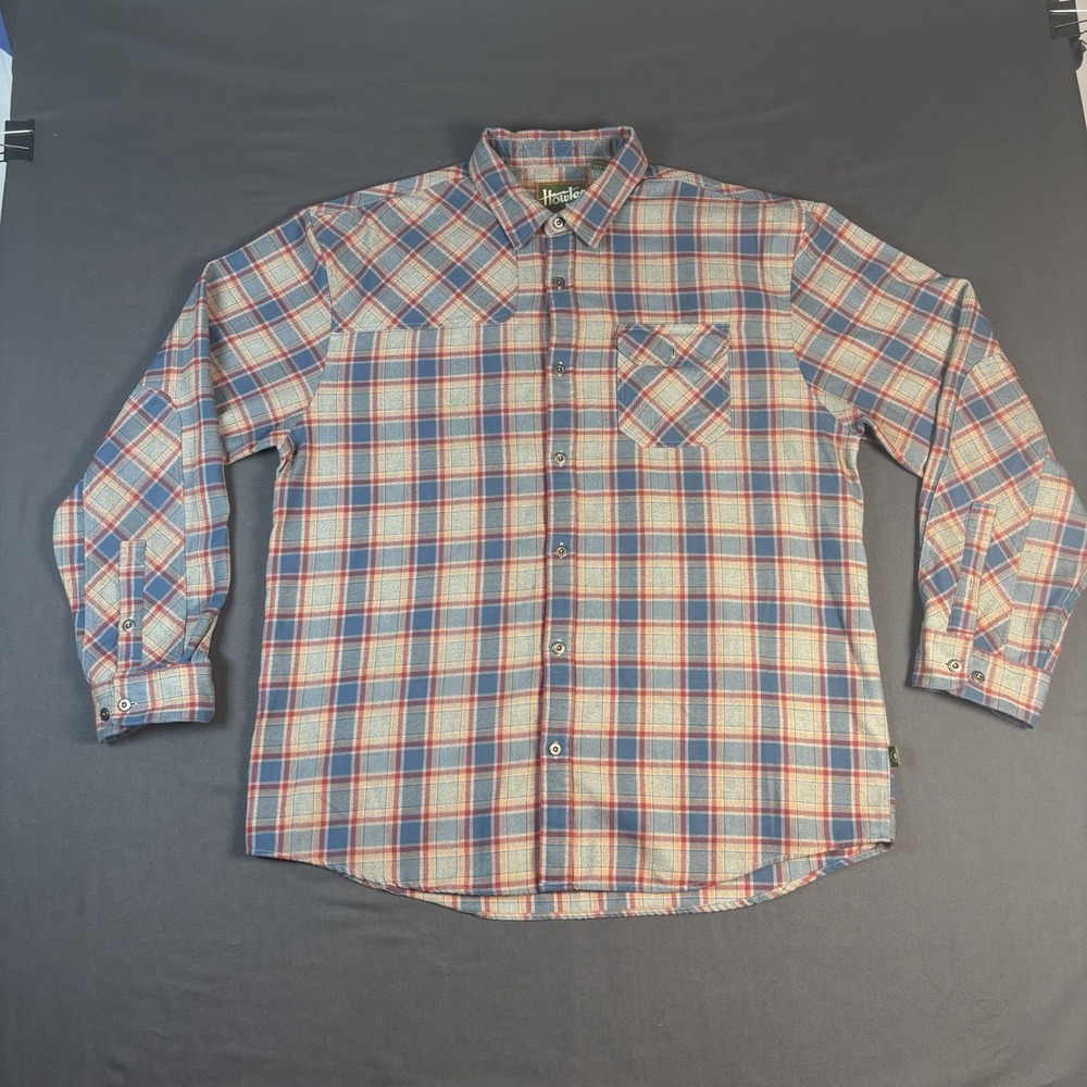 Howler Bros Flannel Shirt Mens X-Large Blue Red Plaid Metal Button Up Western